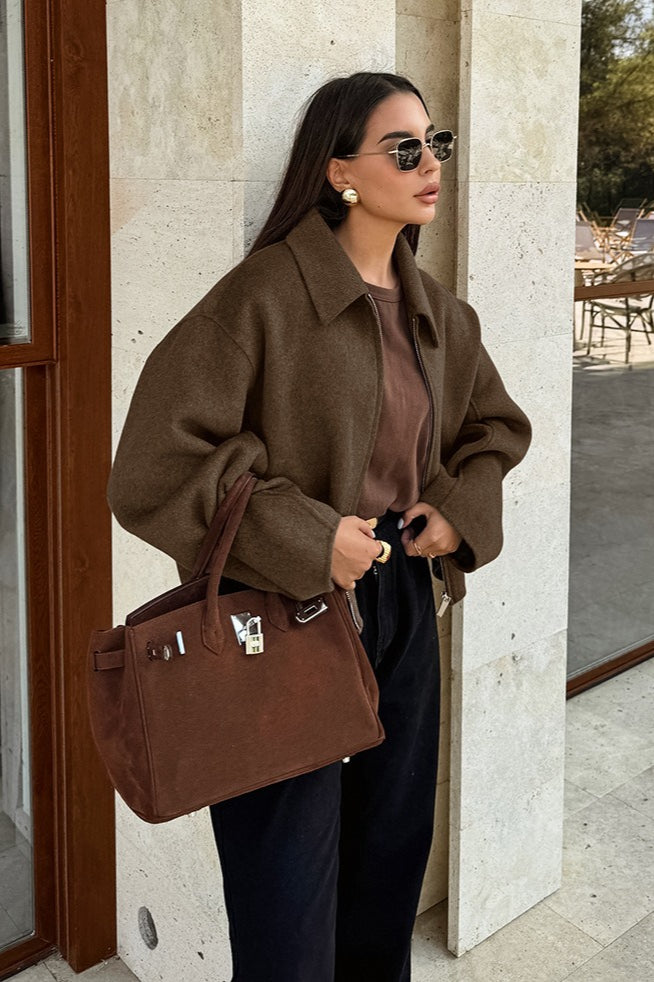Collared Zip Wool Blend Jacket 6