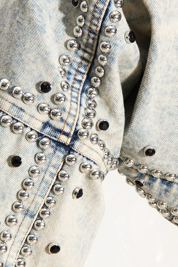 Rhinestone Studded Cropped Denim Jacket 5