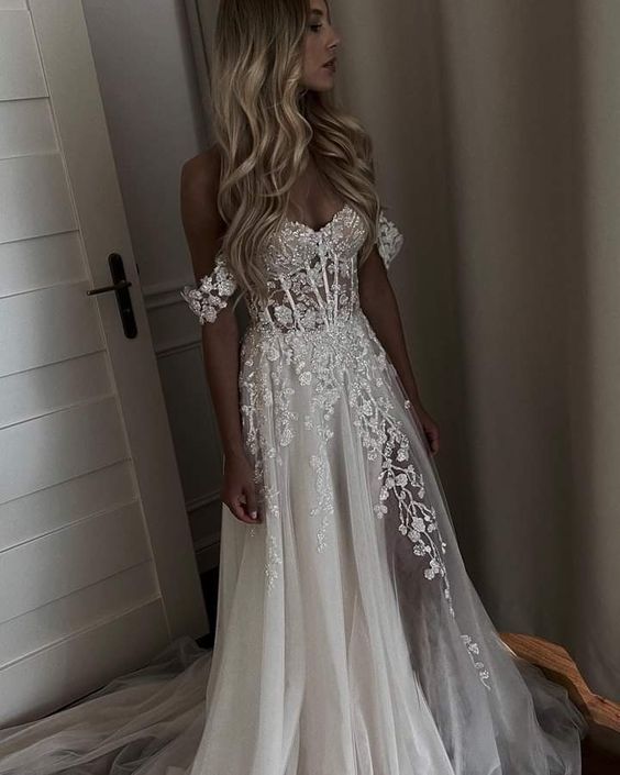 Sexy Wedding Dress, A line Tulle Wedding Dress, Fashion Wedding Gown