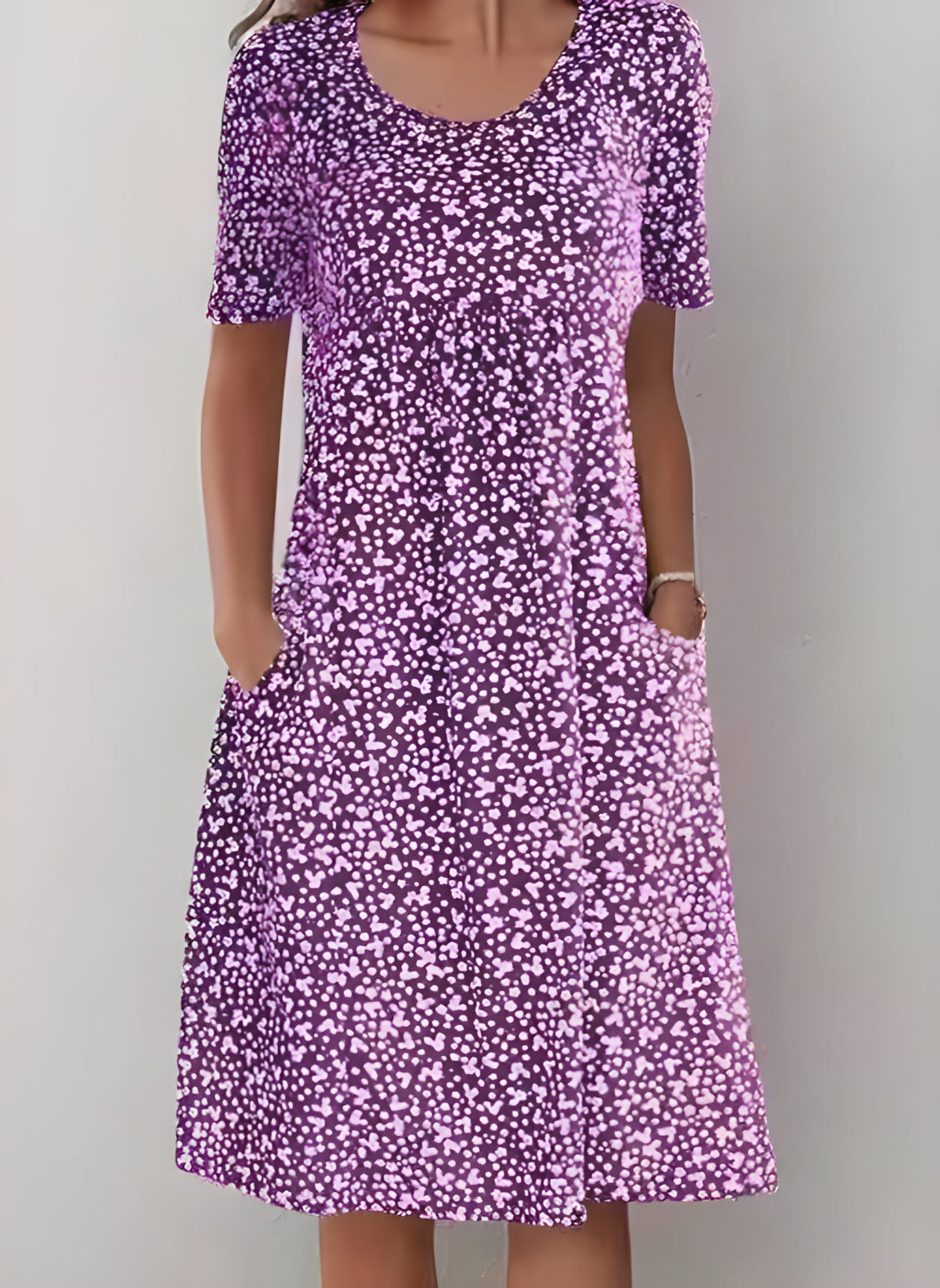 Ditsy Floral Short Sleeve Pocket Shift Midi Summer Dress - View 3