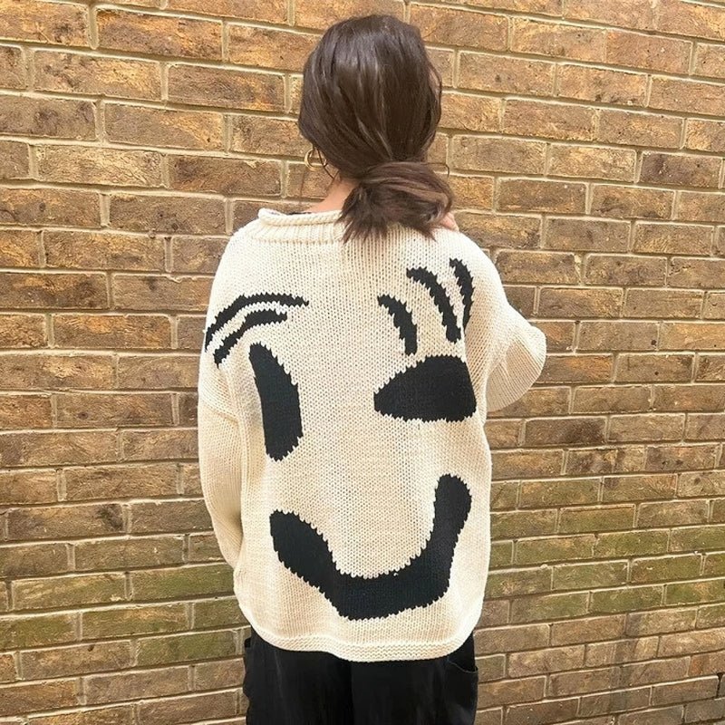 Colorful Smiley Face Pullover Sweater for Comfortable Style