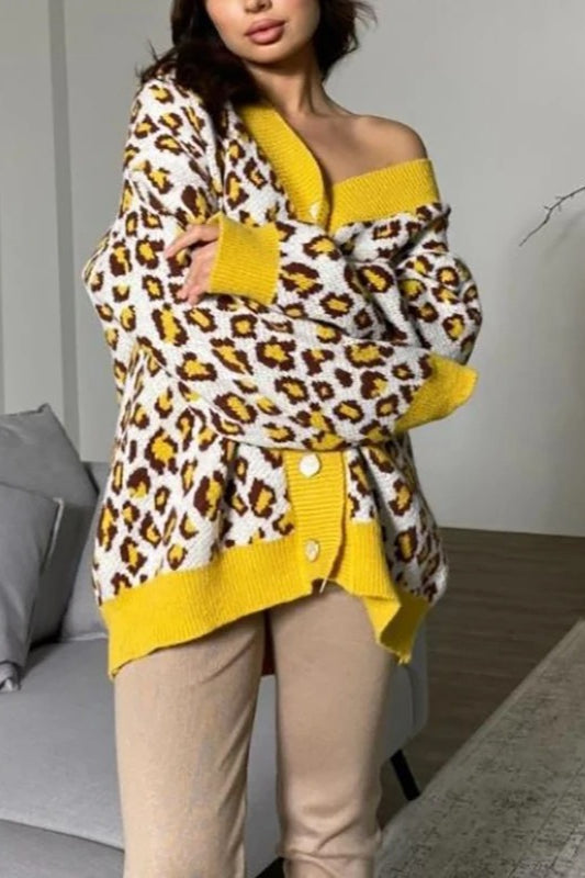 Chic Leopard Print Knitted Cardigan for Effortless Style