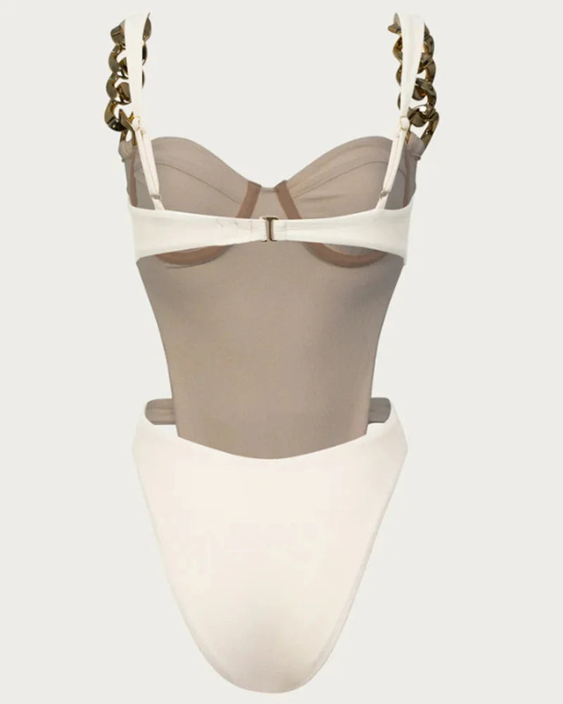 Women's solid color strappy one-piece swimsuit - Fashionpara