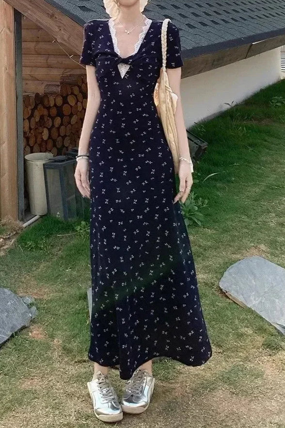 Ditsy Floral Print Sweetheart Puff Sleeve A-Line Maxi Dress 4
