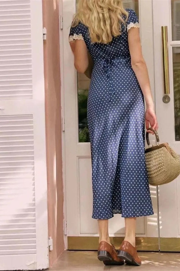 Polka Dot Lace Maxi Dress - Fashionpara