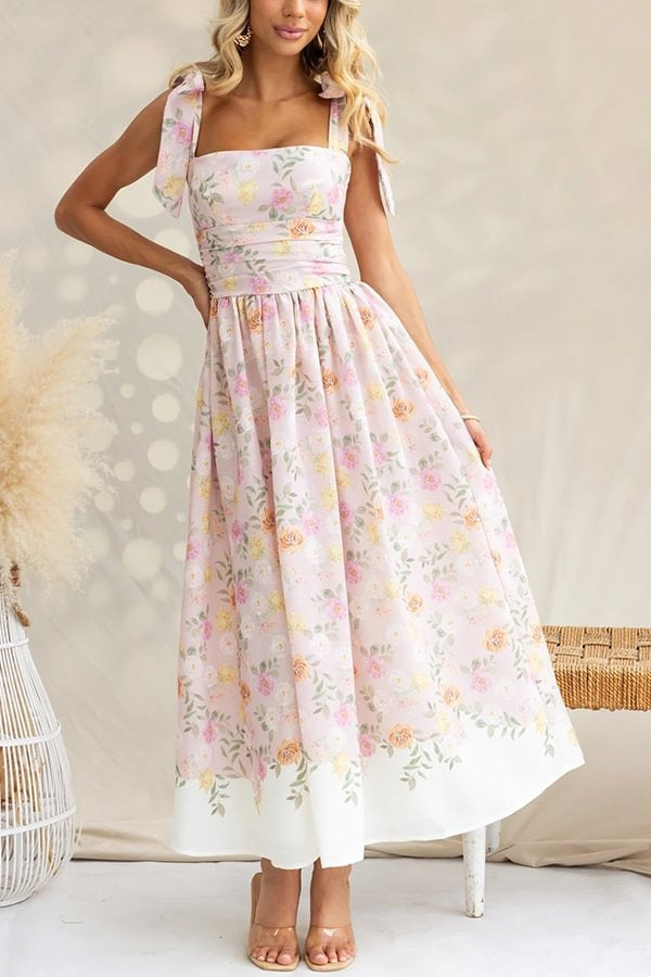 Elegant Floral Print Suspenders Slim Maxi Dress - Fashionpara