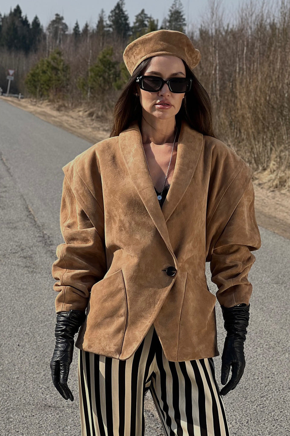 Elegant Suede Look Padded Blazer Coat for Stylish Comfort