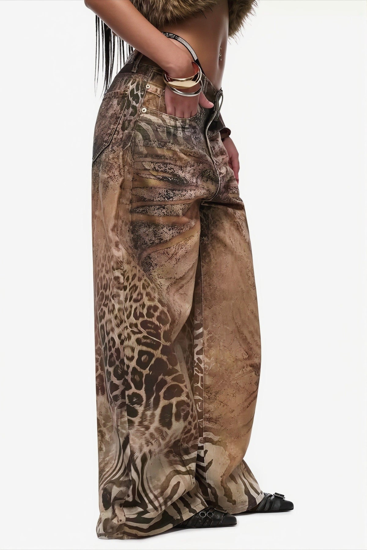Leopard Zebra Print Wide Leg Jeans