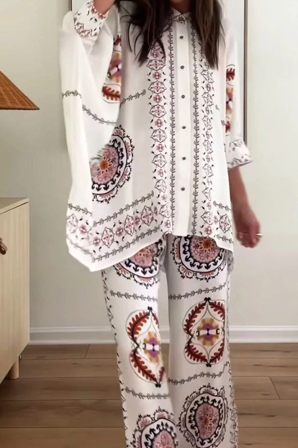 Fashion Positioning Print Shirt & Pants Two-piece Set - Fashionpara