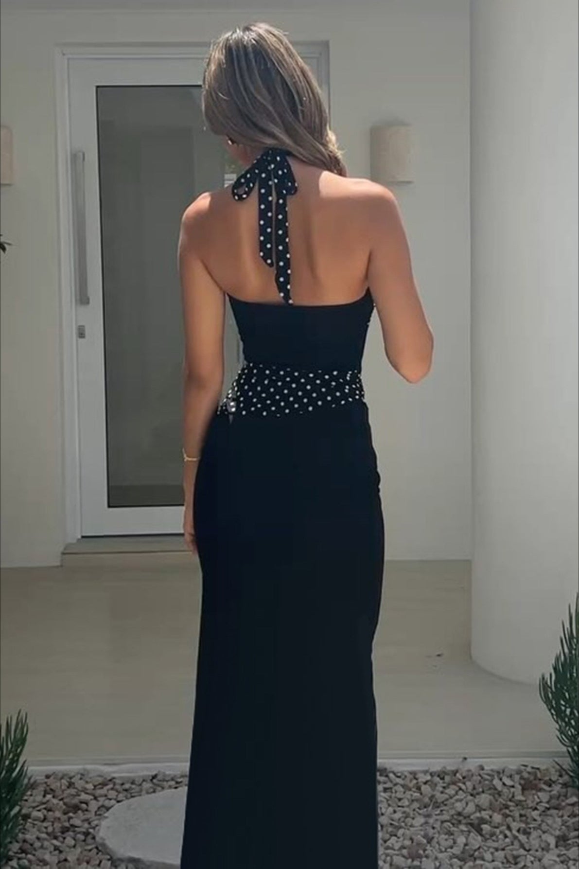 Polka Dot Halter Sweetheart Bodycon Maxi Dress