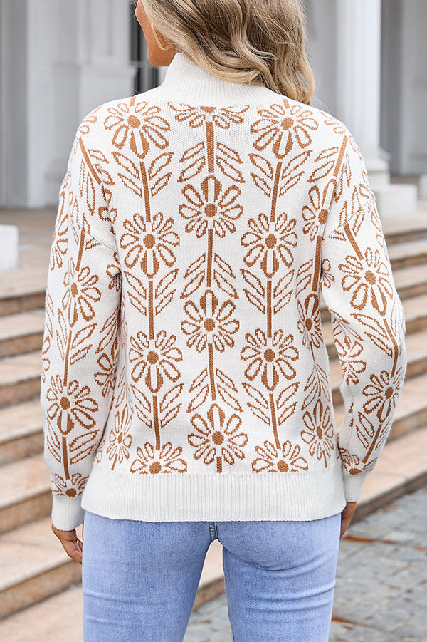 Lady Rin Floral Knitted Turtleneck Sweater for Chic Style