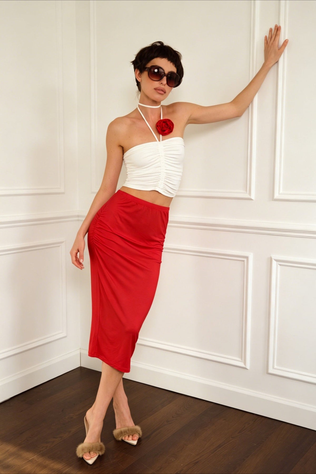 High-Waist Pencil Midi Skirt