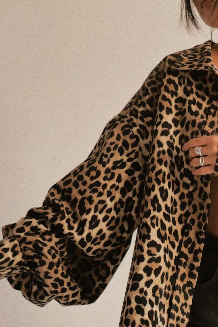 Leopard Oversized Shirt Style Coat - Fashionpara