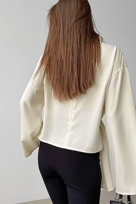 Pleated Ruffle Sleeve Chiffon Blouse - Fashionpara