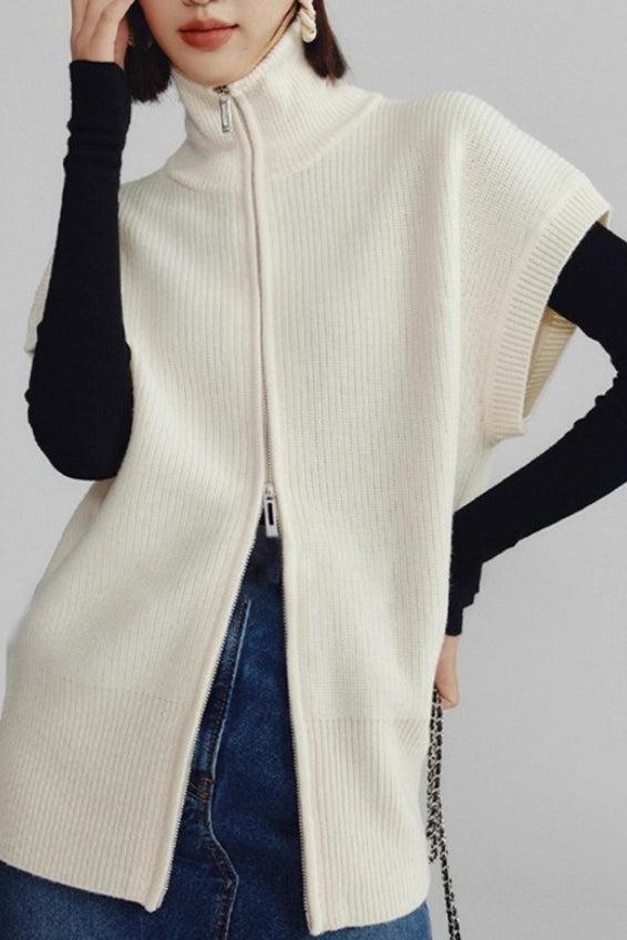 Dual Zip Turtleneck Knit Top