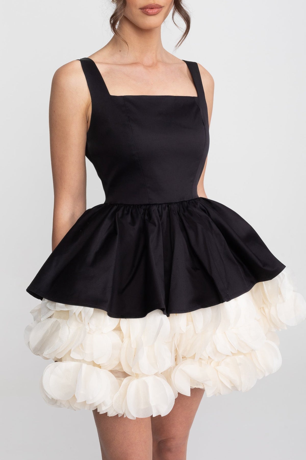 Strapless Mini Dress With Square Neckline And Ruffled Skirt Underlay - Black - View 4