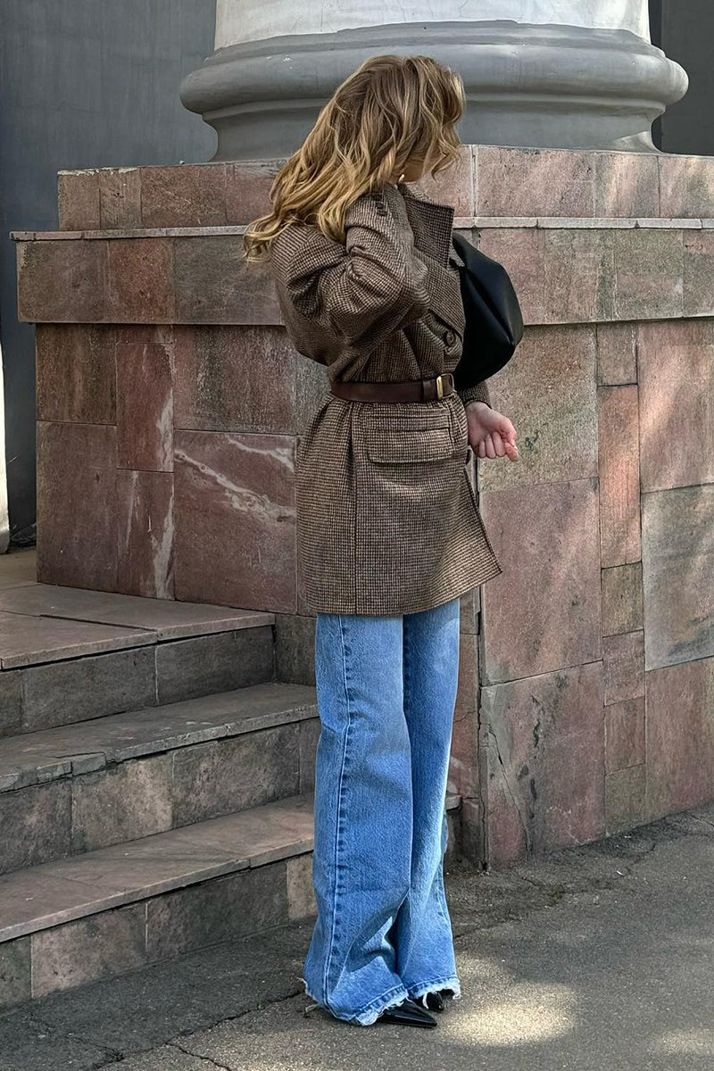 Houndstooth Double Breasted Coat - Fashionpara