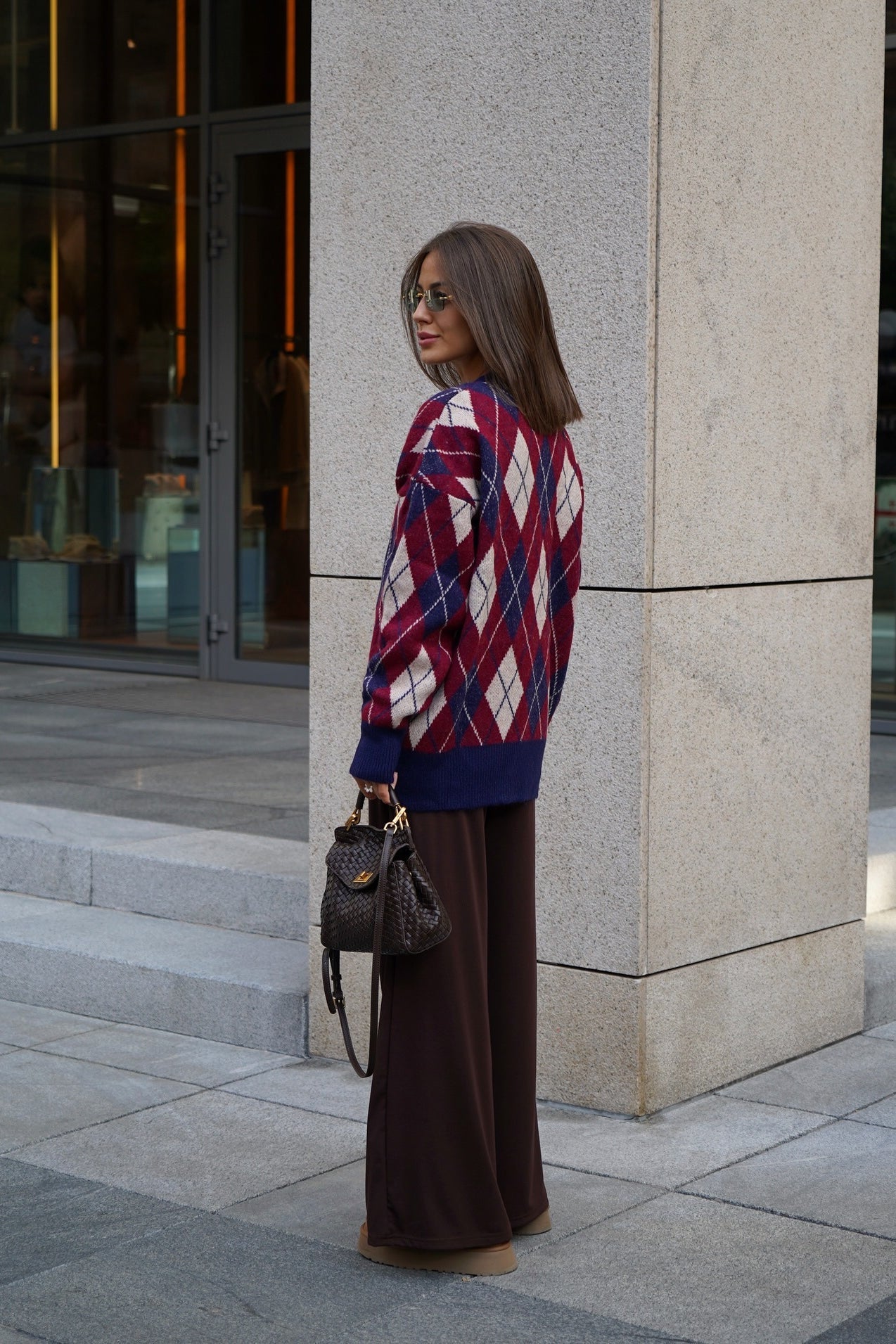 Thick Plaid V Neck Knit Cardigan for Cozy Layering