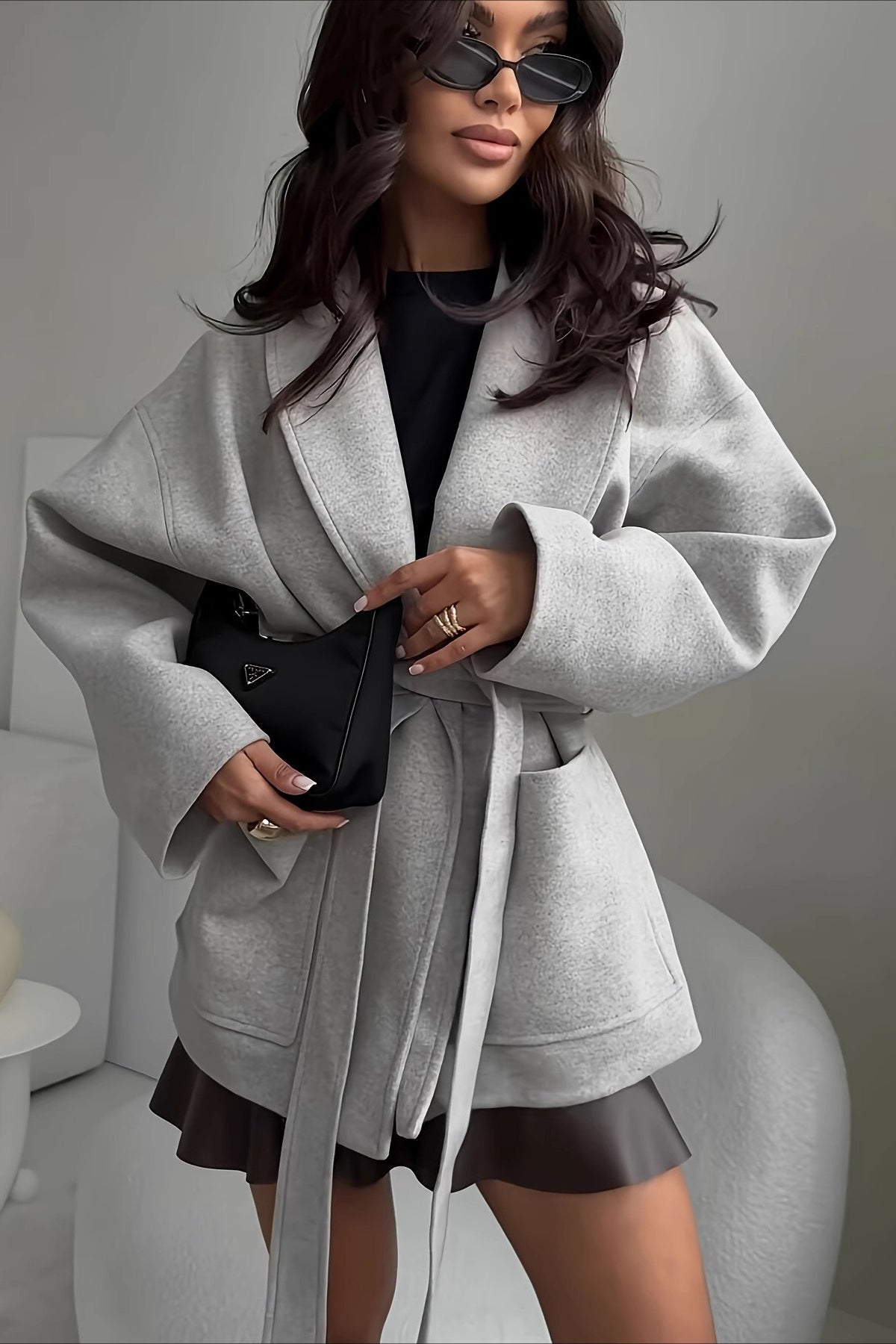Solid Belted Wool Longline Coat - Fashionpara