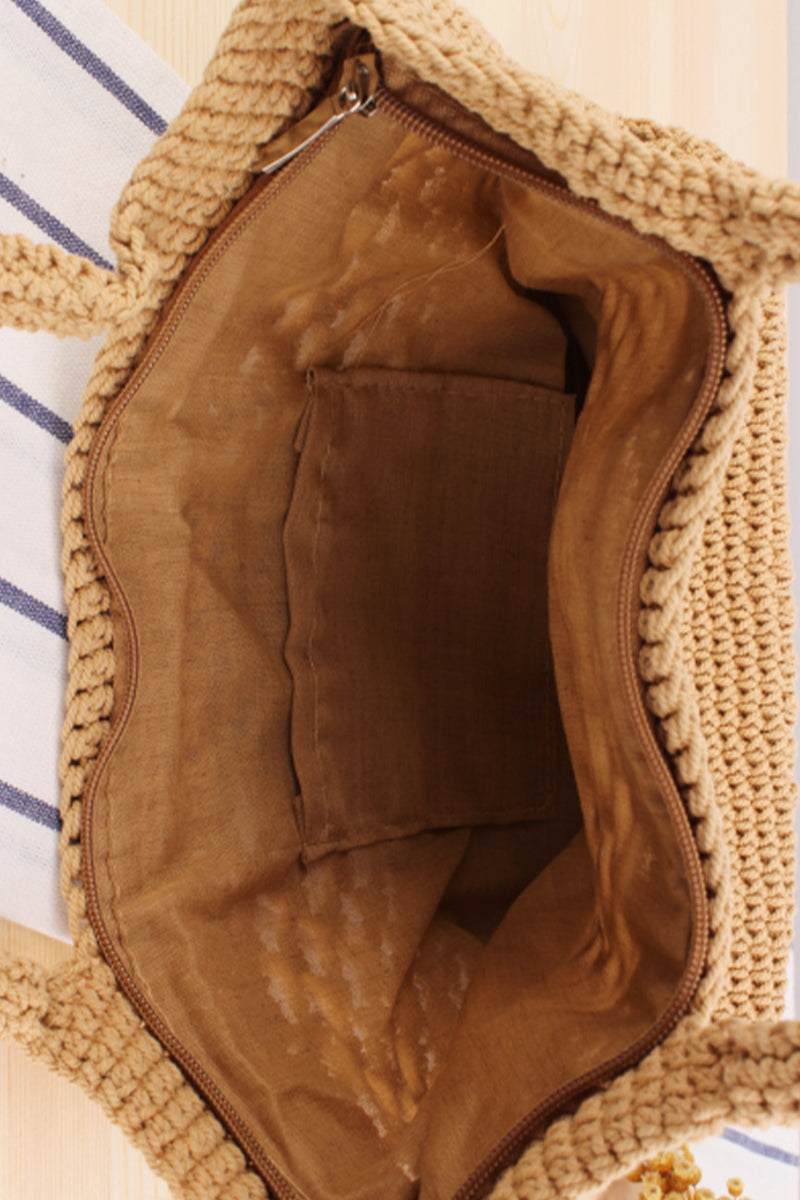 Casual Woven Straw Beach Bag with zipper - Fashionpara