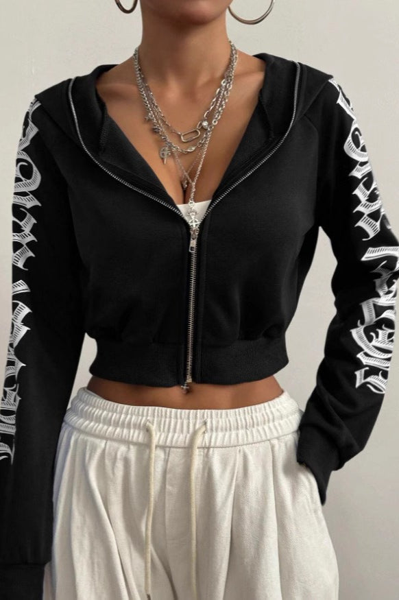 Trendy Printed Zipper Hoodie - Fashionpara
