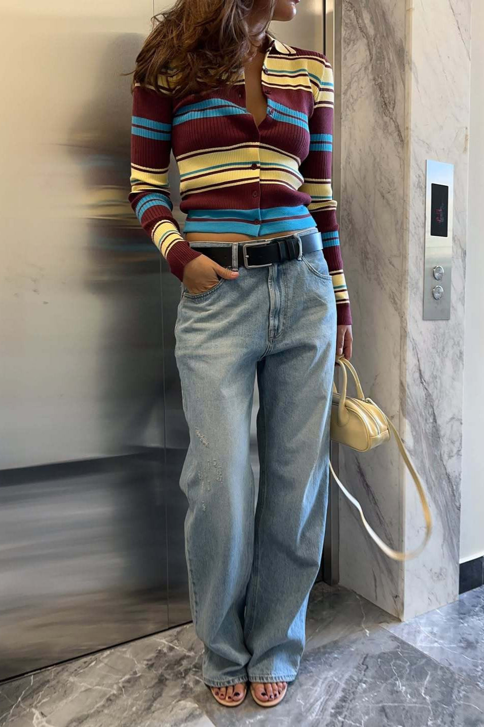 Button Front Retro Collar Slim Long Sleeve Knit Cardigan