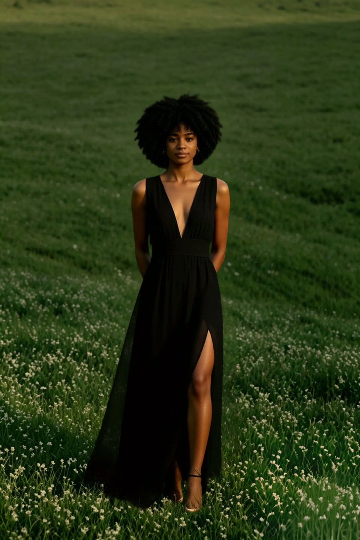 Chiffon Deep V-Neck Sleeveless Slit Maxi Dress