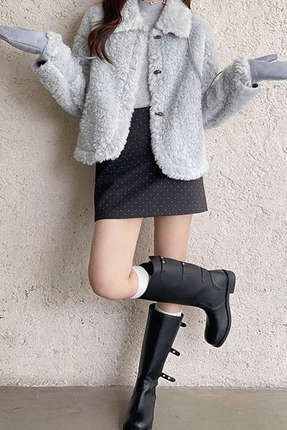 Polka Dot Wool A-Line Skirt