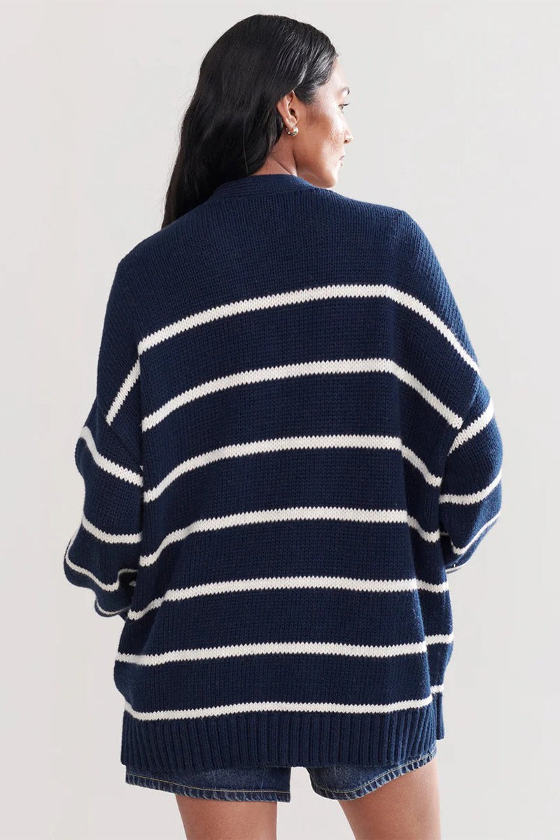 Stylish Cotton Striped Cardigan Sweater for Effortless Elegance
