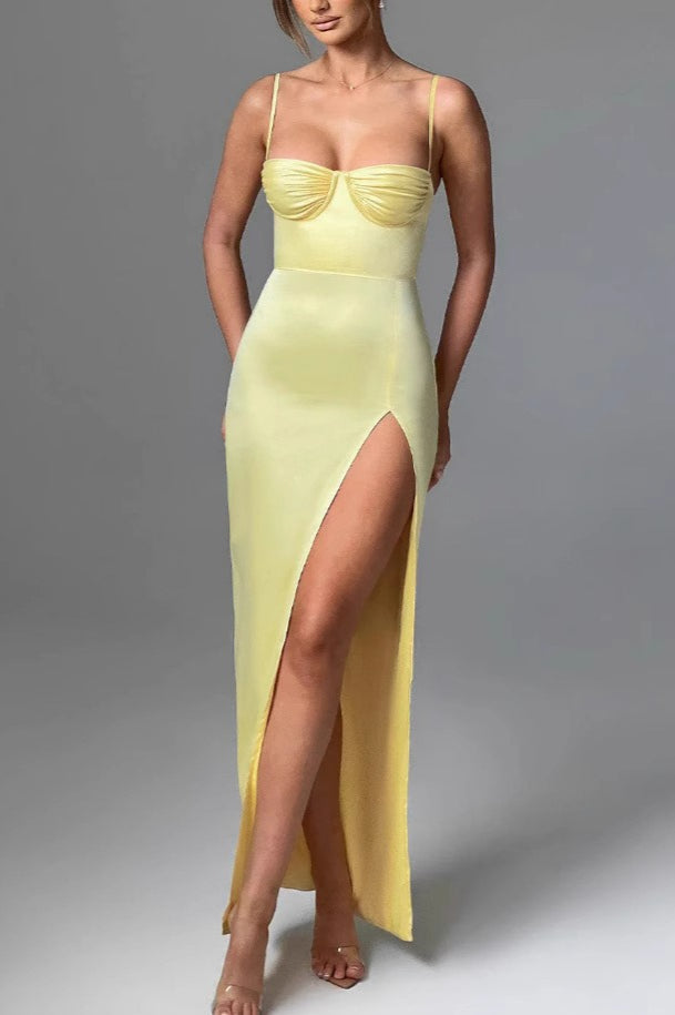 Satin Sweetheart Neck High-Slit Mermaid Maxi Dress