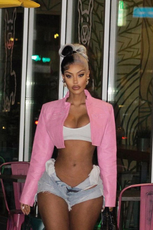 Chic Pink Biker Bomber Coat for Stylish Everyday Wear