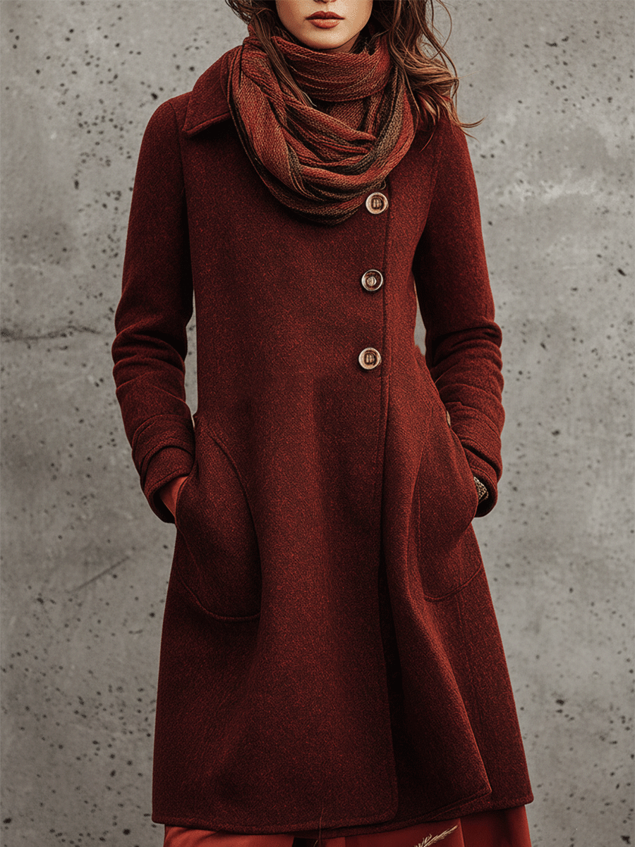 Classic Rust Wool Blend Button Coat