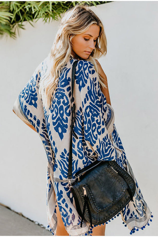 Seaside Resort Kimono Cardigan with Pompom Detail