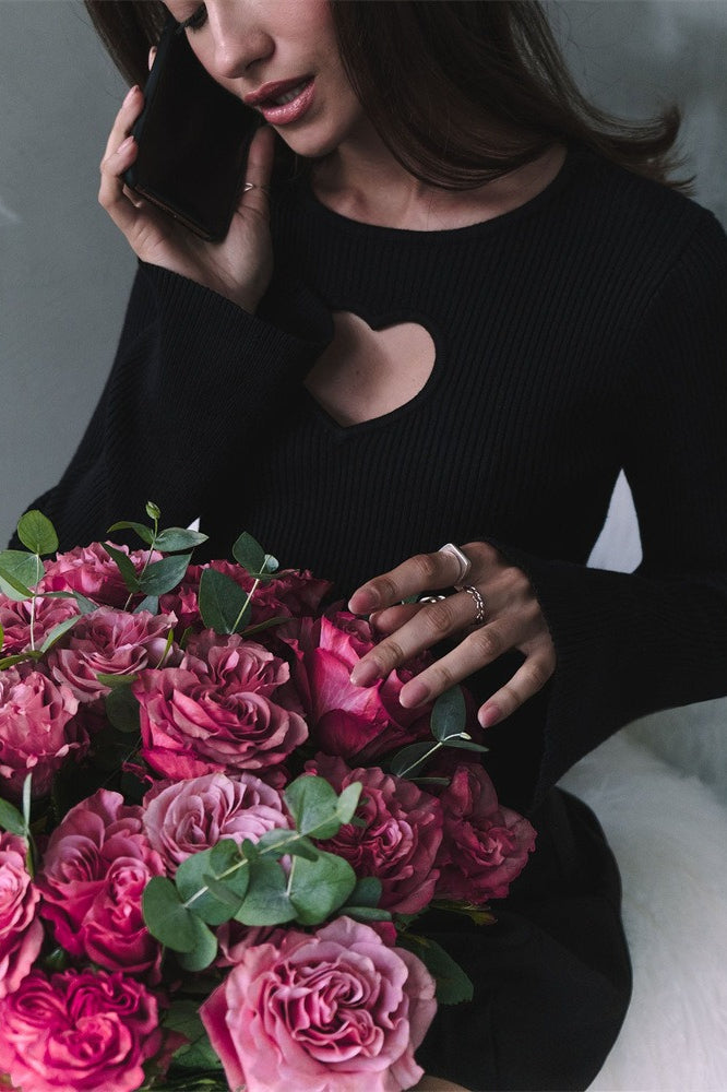 Heart Cutout Tight Knit Sweater