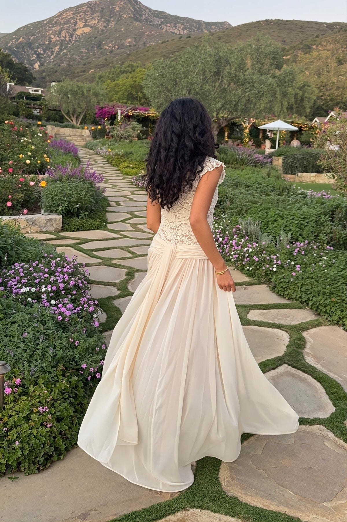 Lace Bodice Off Shoulder Chiffon Maxi Bridal Gown