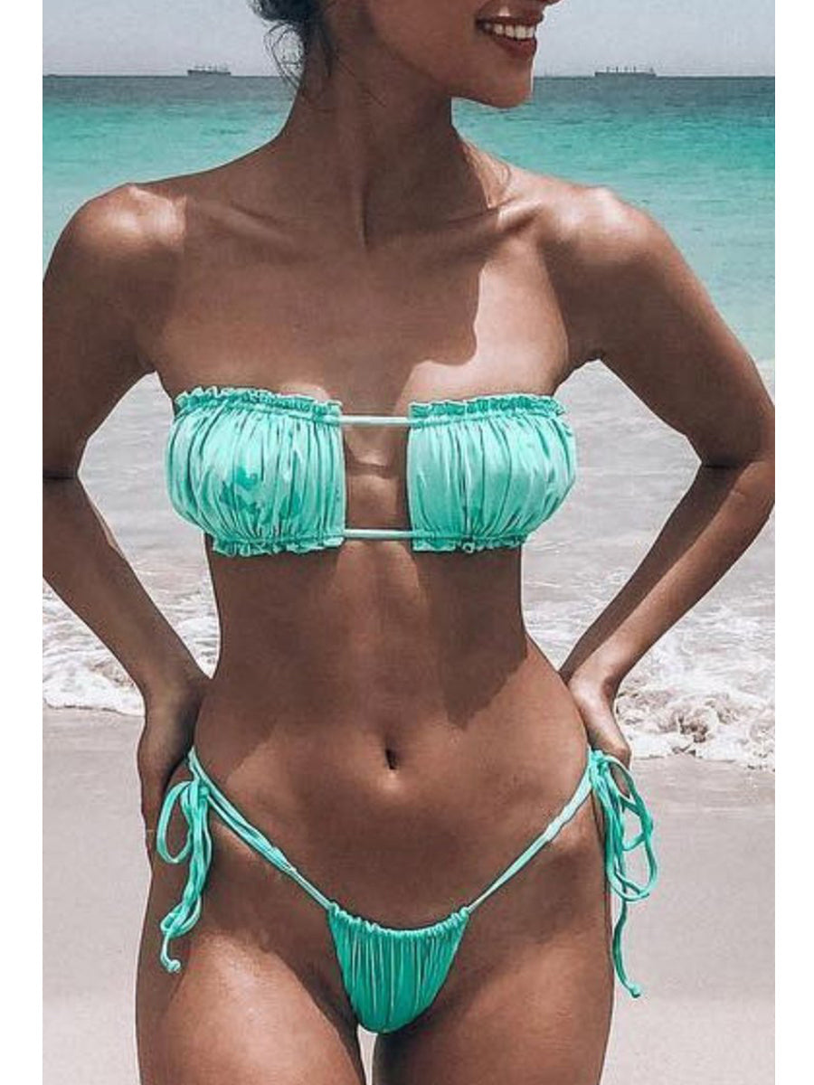 Bandeau Bandage Hollow-out Green Bikini Set - Fashionpara