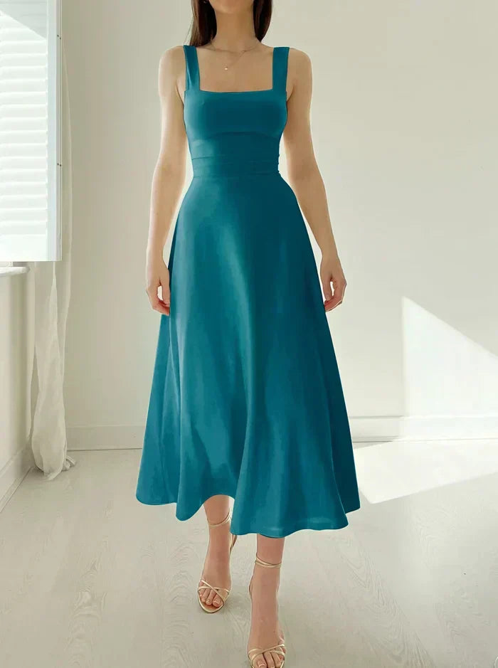 Square Neck Sleeveless Princess Seam A-Line Midi Dress - View 2