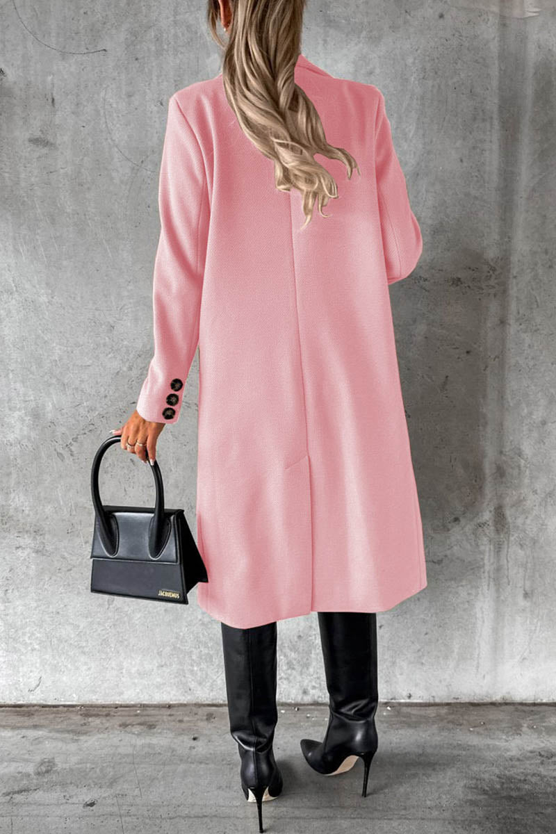 Solid Color Long Sleeve Double Breasted Coat with Pockets - Fashionpara