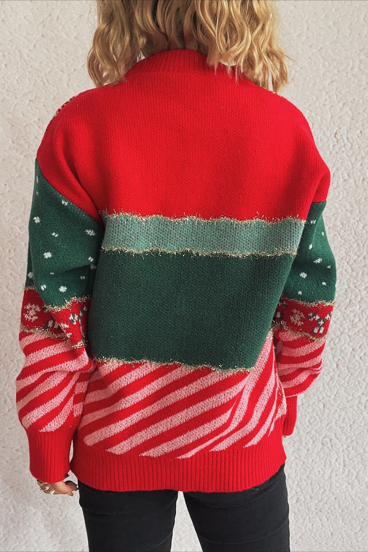 Cozy Color Block Stripe Polka Dot Sweater