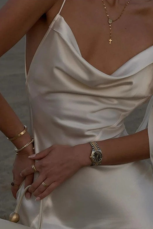 White Satin Backless Chic Party Dress