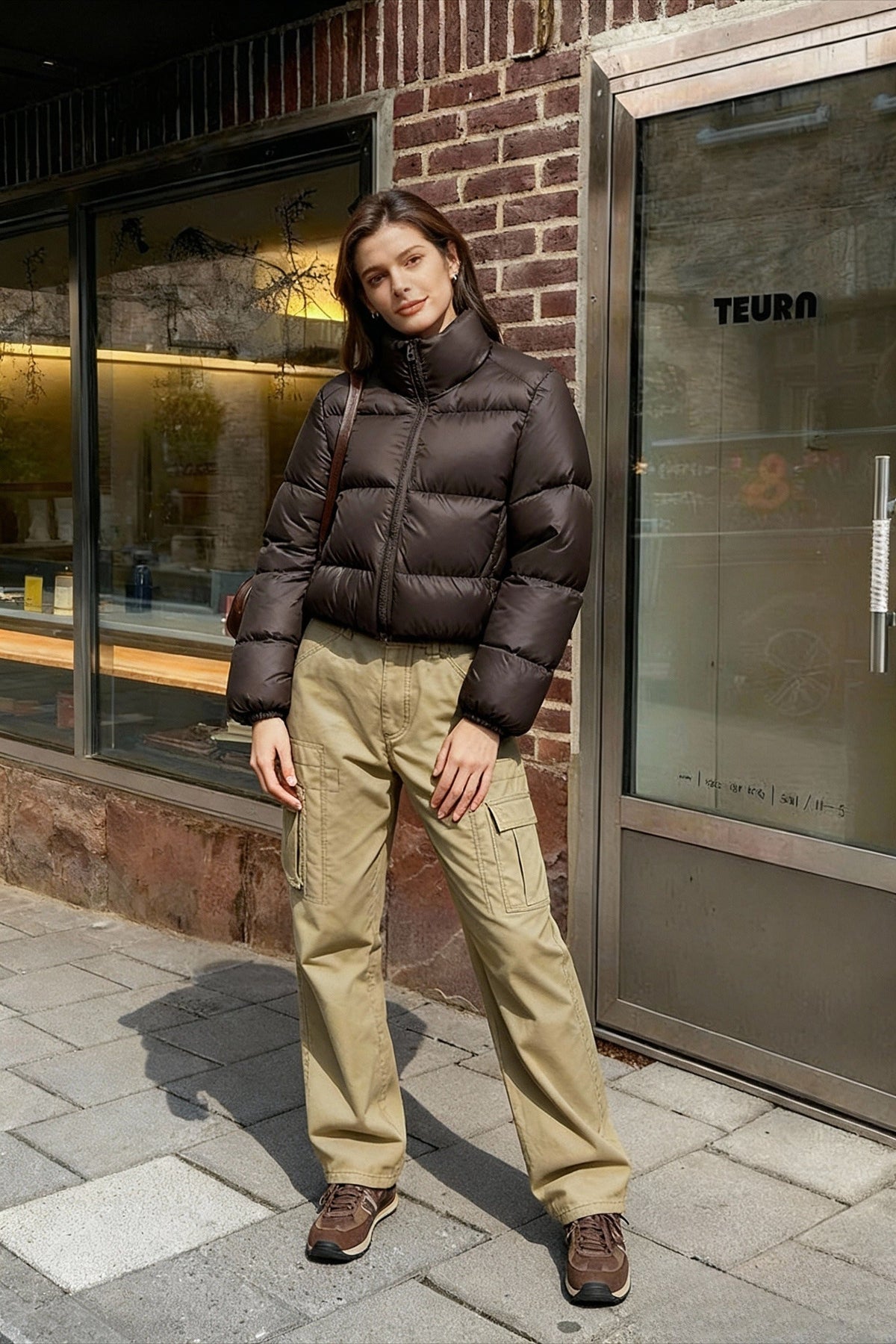 Cocoa Bean Stand Collar Quilted Puffer Coat 2