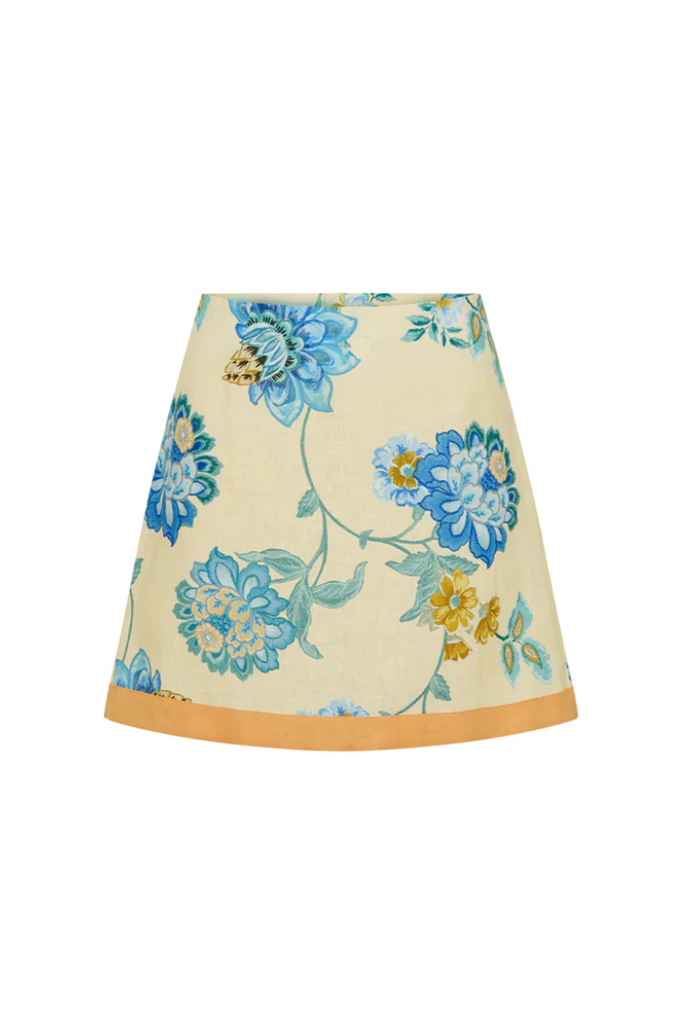 Giselle Linen Blend Floral Print Short Sleeve Shirt and Zipper Mini Skirt Set - Fashionpara