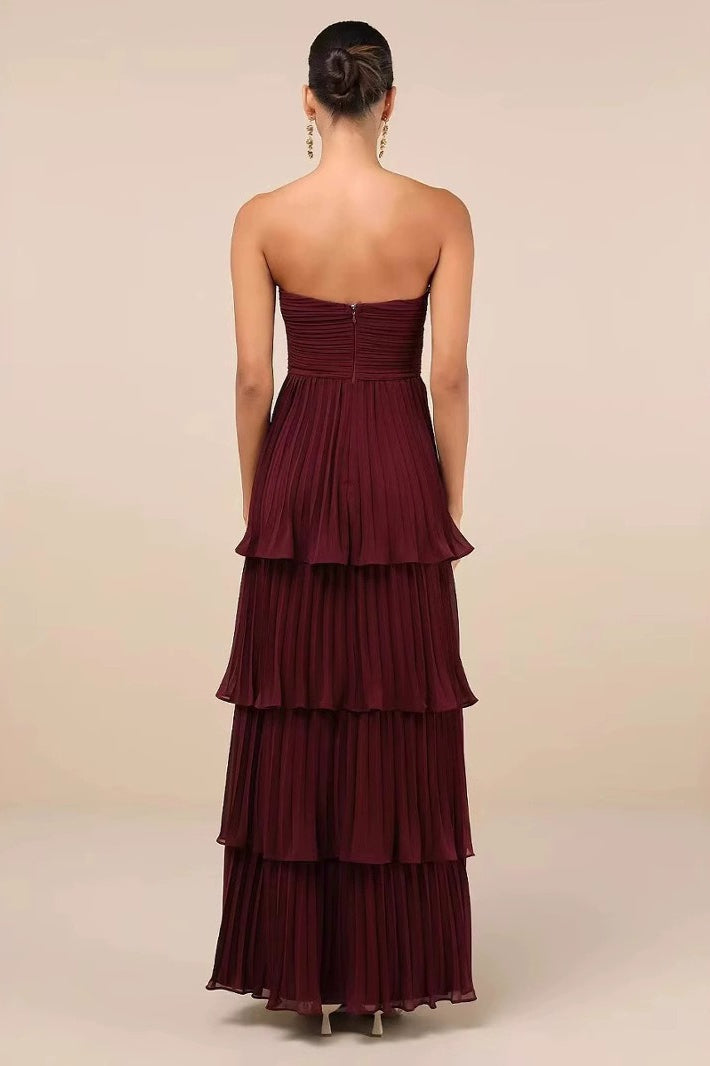 Sexy Strapless Ruched Tiered Ruffle Formal Dress