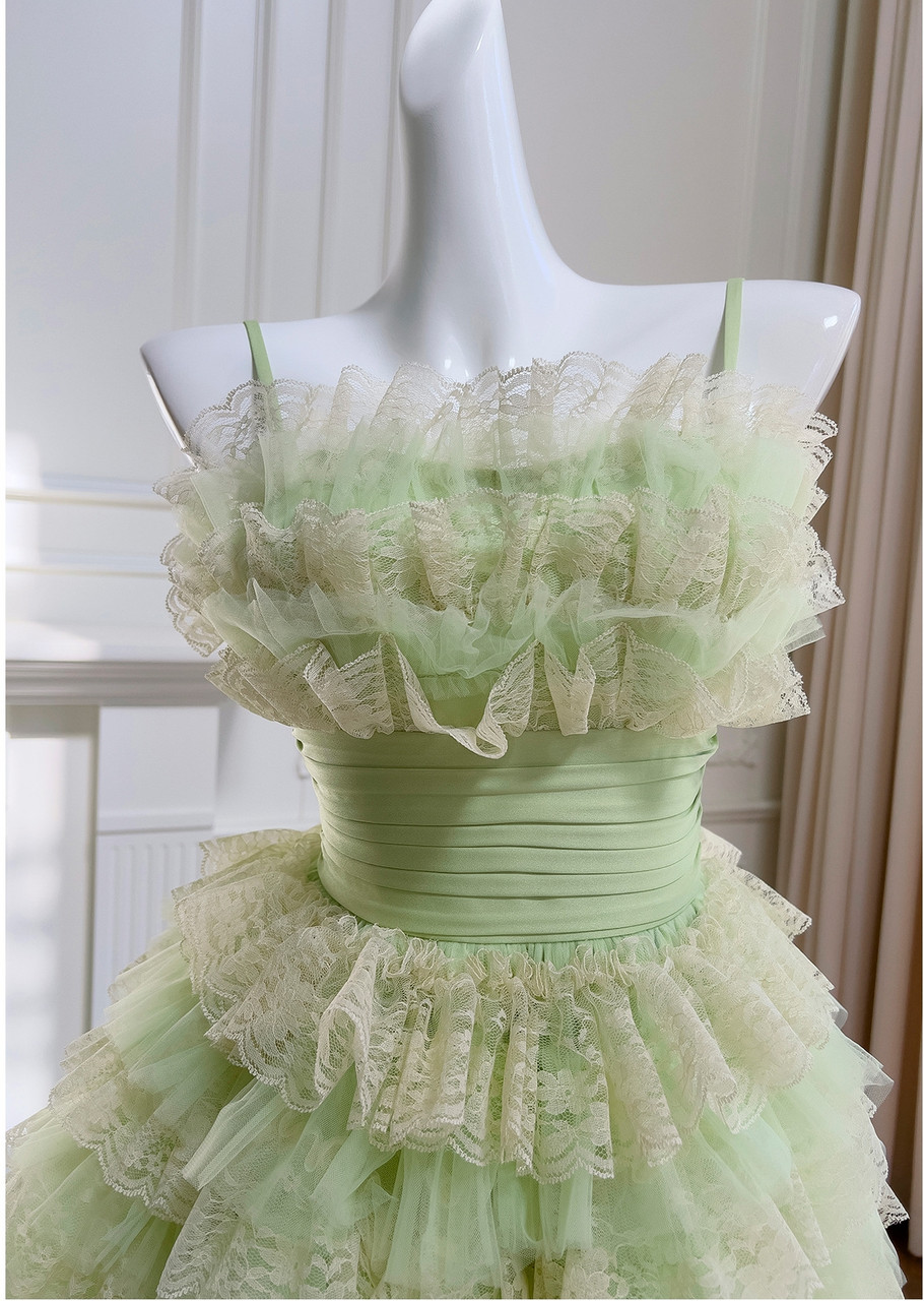 Cute Light Green Tulle Tiered Short Homecoming Dress Short Party Dress S571