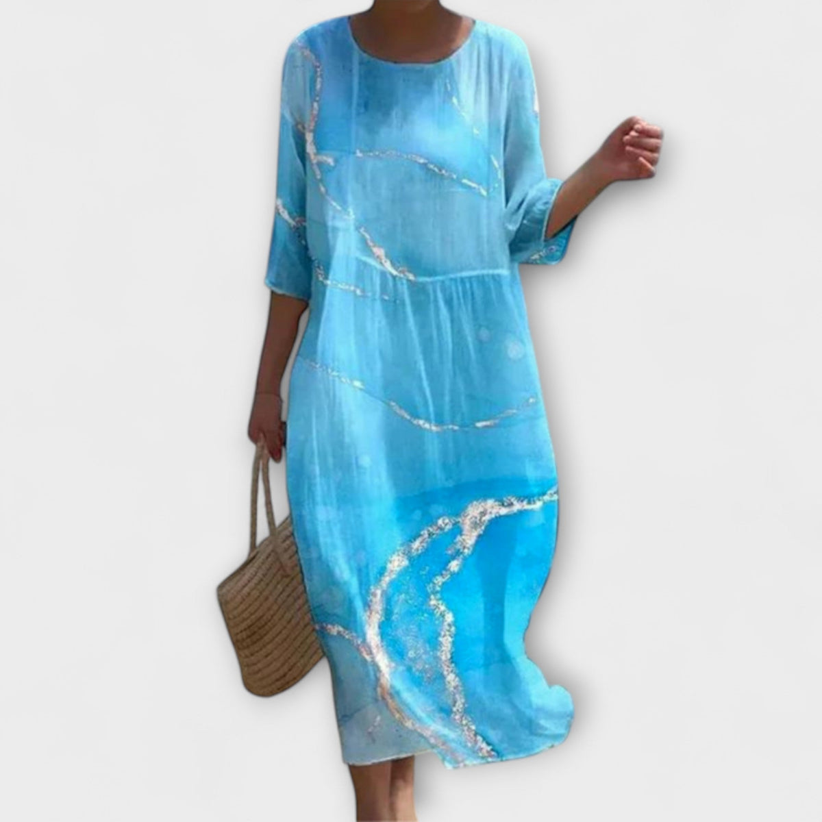 Rose Floral Round Neck Half Sleeve Loose Midi Dress 3