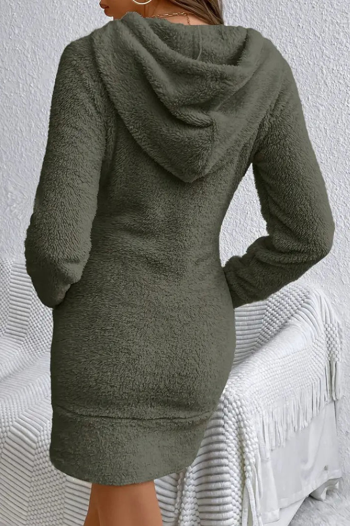 Teddy Fleece Hooded Long Sleeve Bodycon Mini Dress 10