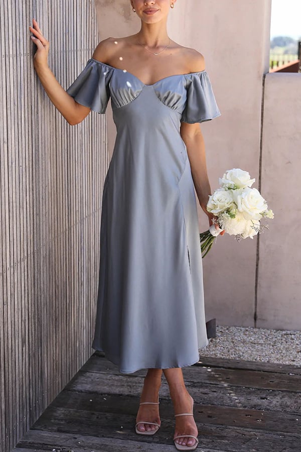 Satin Short Sleeve Sexy Off Shoulder Dress