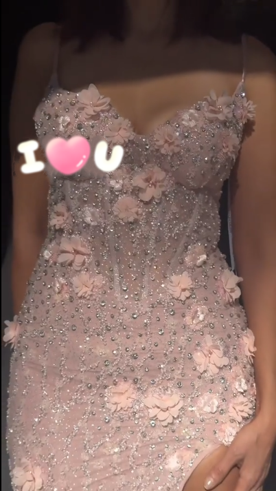 Gorgeous Spaghetti Straps Pink Sequin Beaded Slit mermaid Evening Dress Long Birthday Party Dress With 3D Flowers D1211