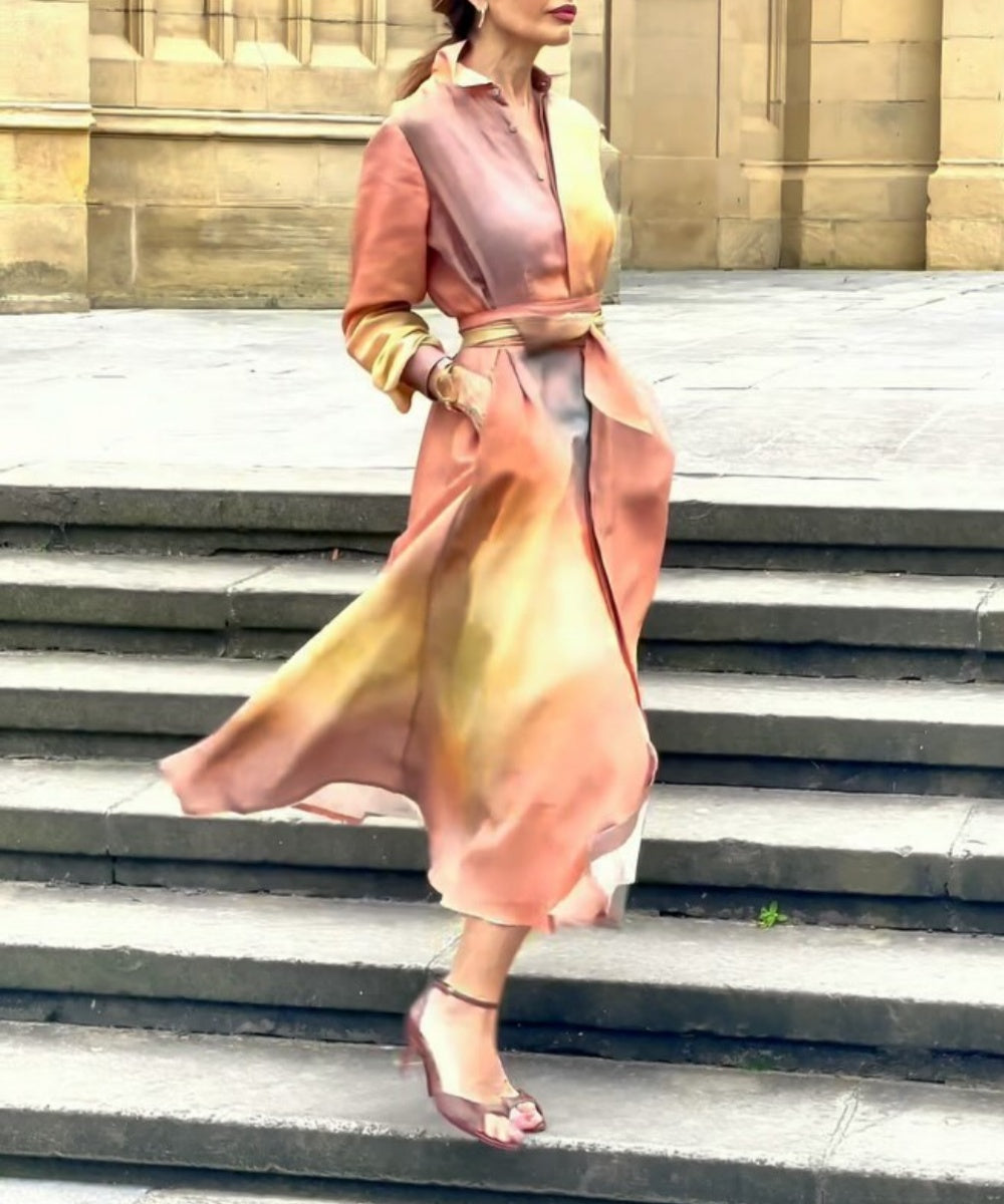 Sunset Gradient Prints Midi Dress - Fashionpara