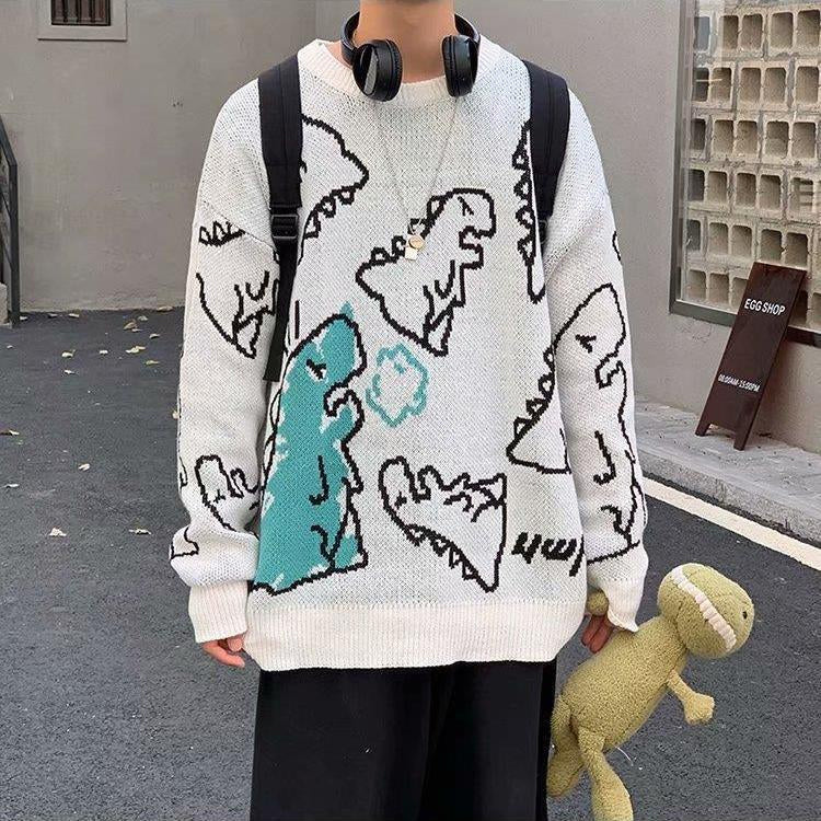 KittenAlarm - Cute Dinosaur Printed Loose Sweater